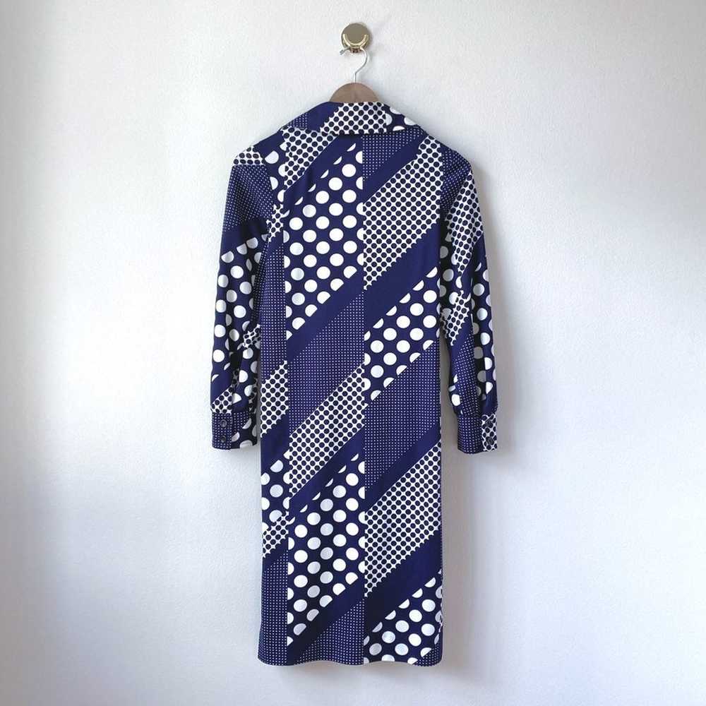 VTG 60s Mod Navy Dot Shirt Dress Sz M - image 6