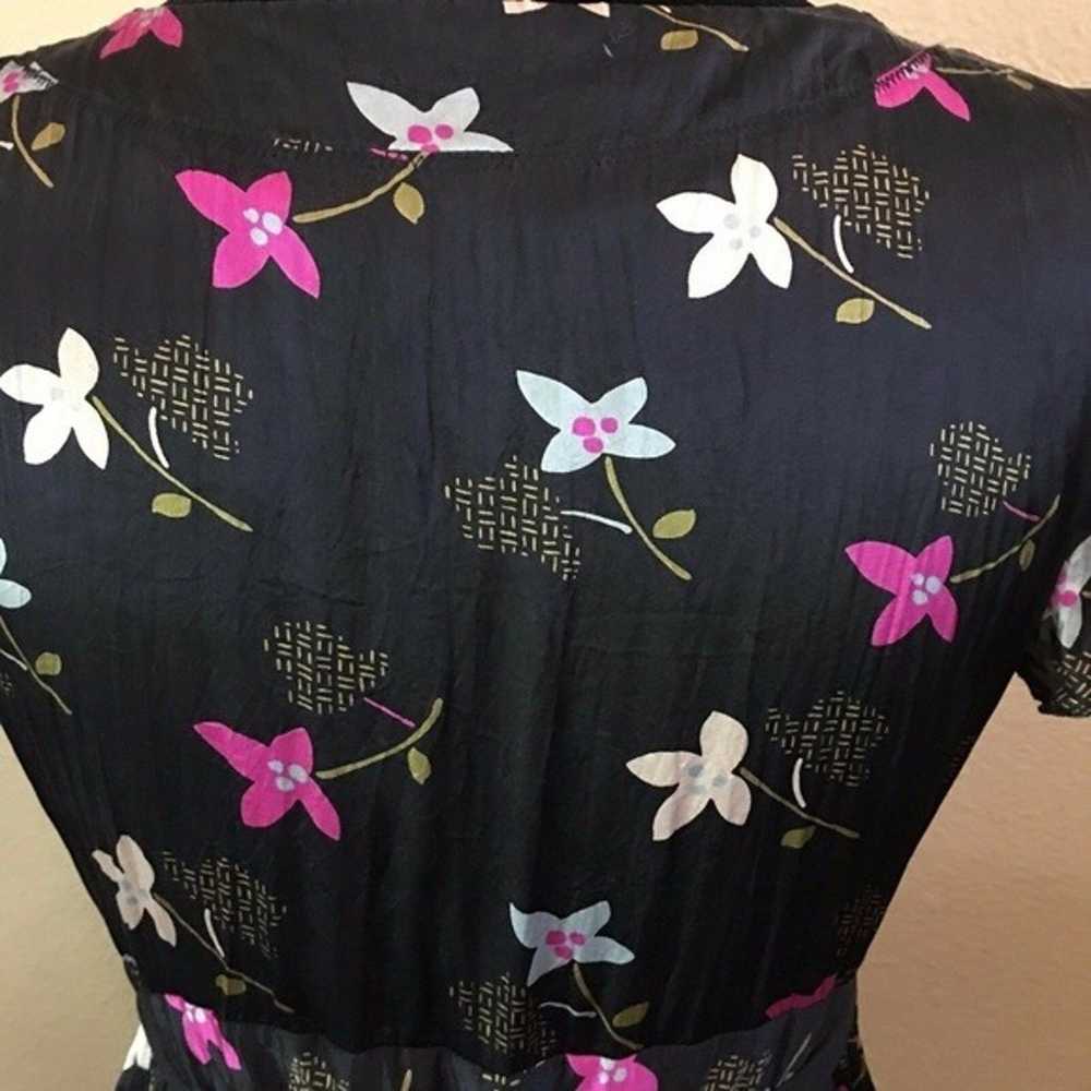 Free People Vintage Black Crinkle Silk Floral Dre… - image 4