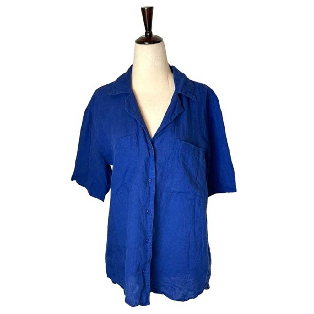 Apiece Apart Shirt Women Small Royal Blue Linen S… - image 2