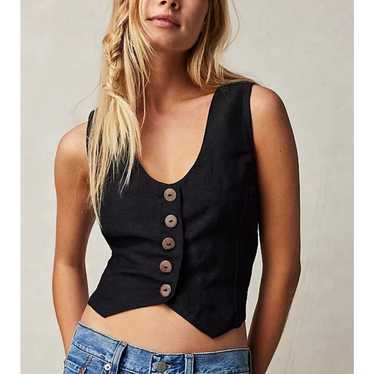 FREE PEOPLE NWOT Black Riesling Linen Vest Size L… - image 1