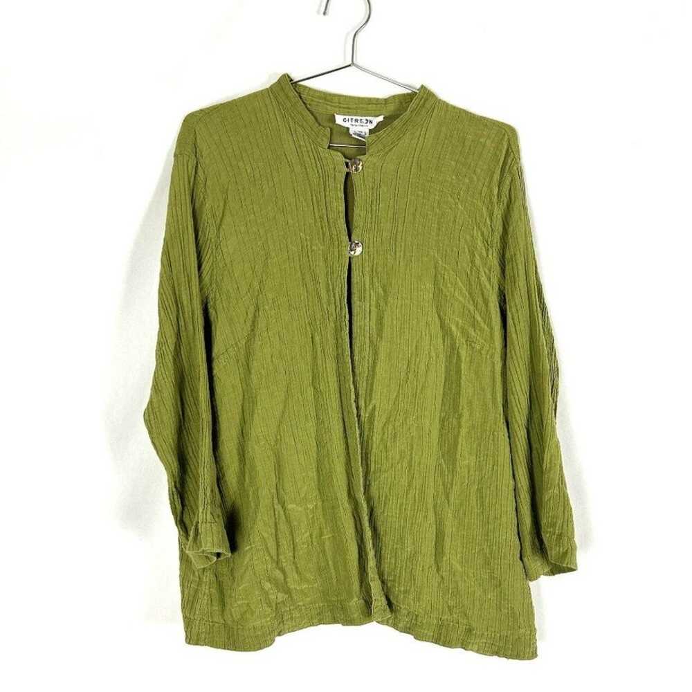 Citron Top Button Gauzy Silk Cotton Blouse 2X Gre… - image 1