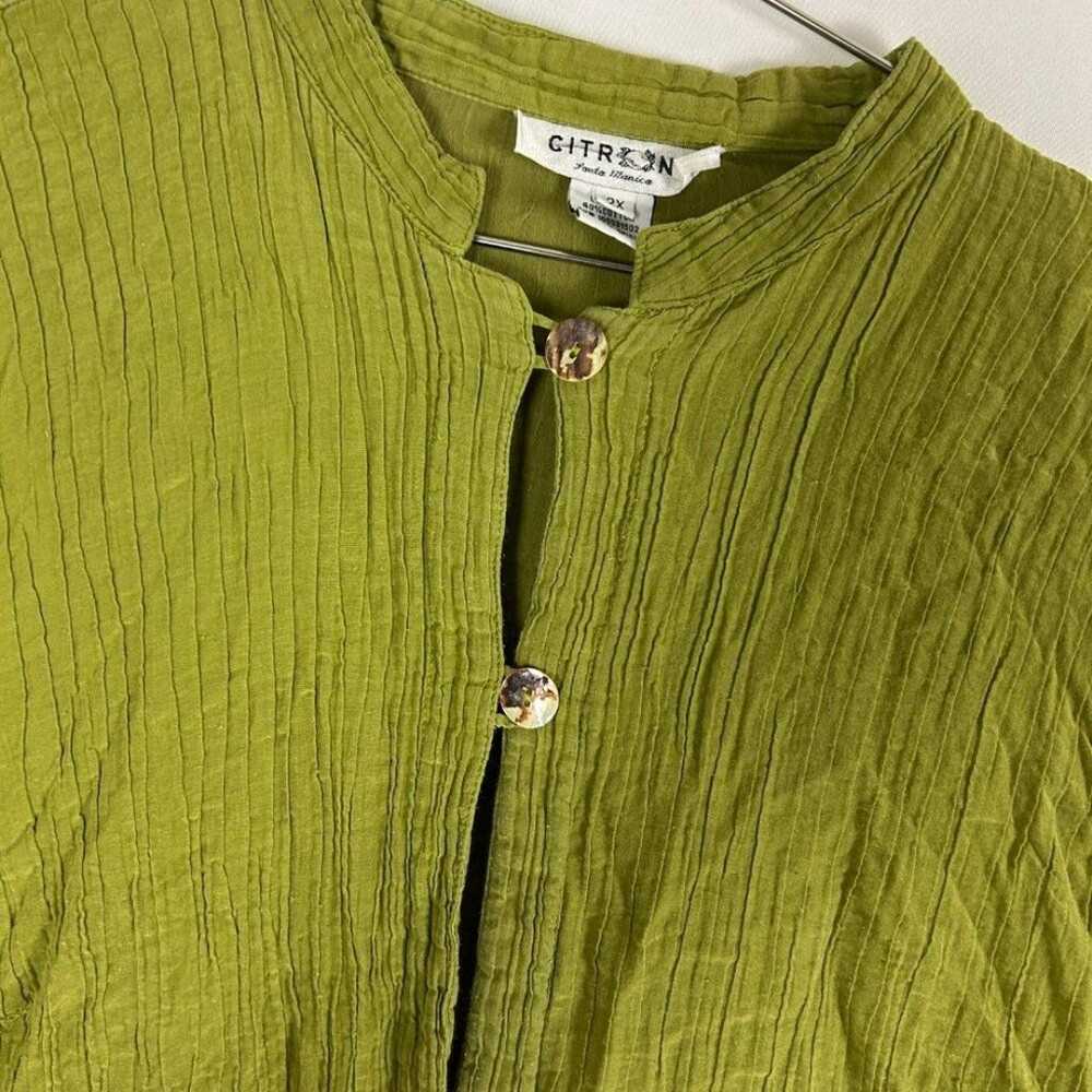 Citron Top Button Gauzy Silk Cotton Blouse 2X Gre… - image 2