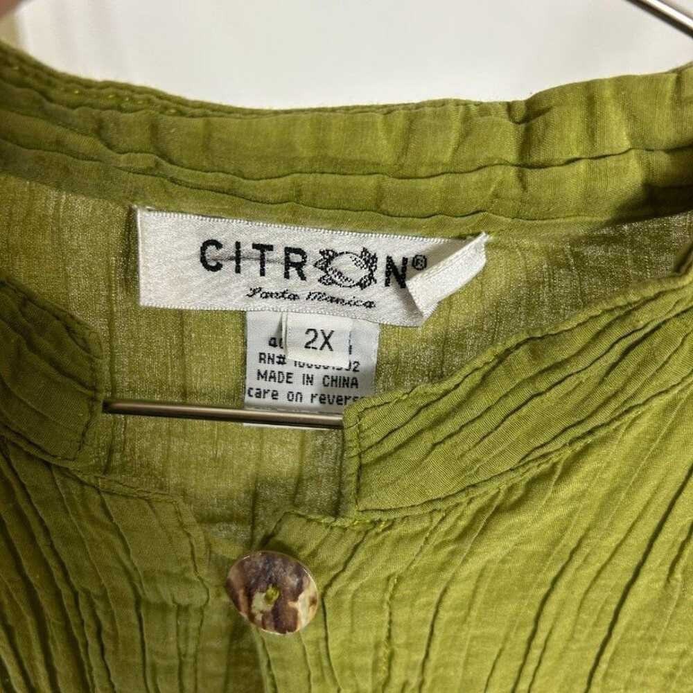 Citron Top Button Gauzy Silk Cotton Blouse 2X Gre… - image 5