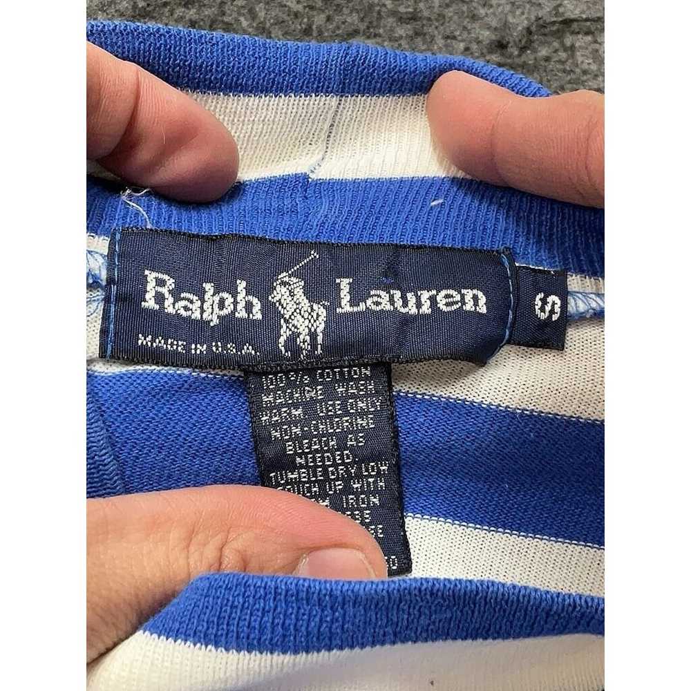 VTG Ralph Lauren Blue White Mockneck Striped Long… - image 3