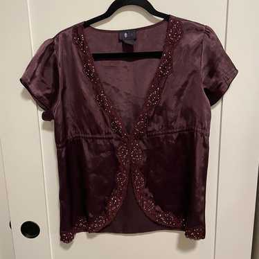 plum morbid threads satin blouse with lace and be… - image 1