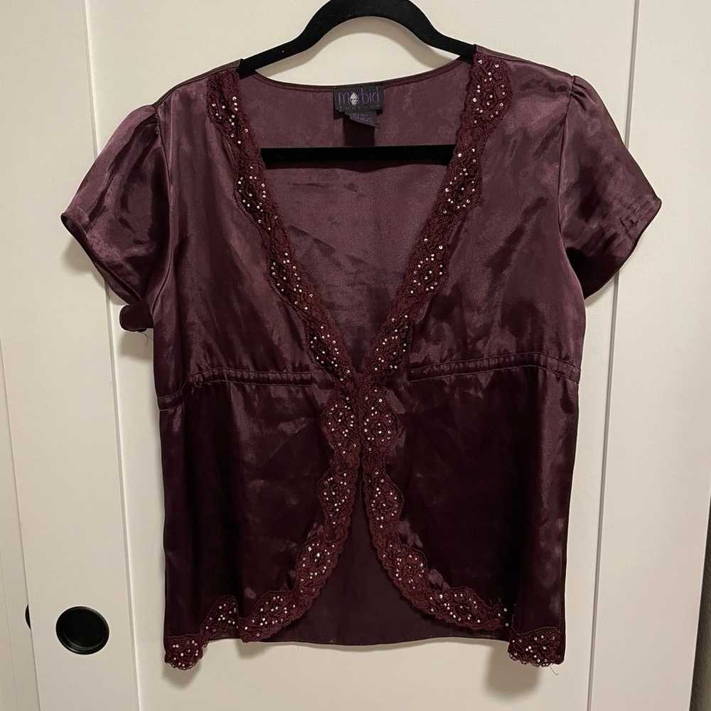 plum morbid threads satin blouse with lace and be… - image 2