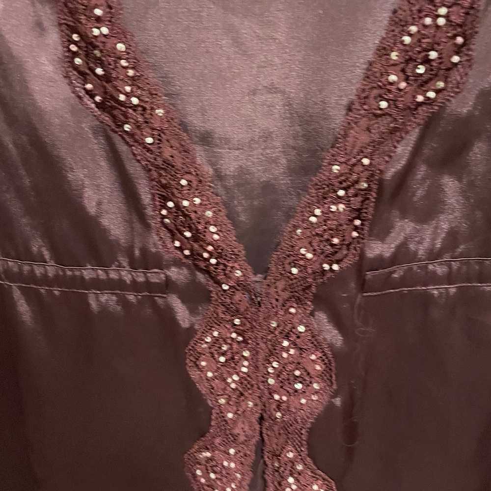 plum morbid threads satin blouse with lace and be… - image 4