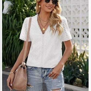 NEW Hollow Out Lace V Neck Blouse