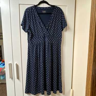 NWOTs L L Bean Blue Polka Dot Midi Dress Size XL - image 1