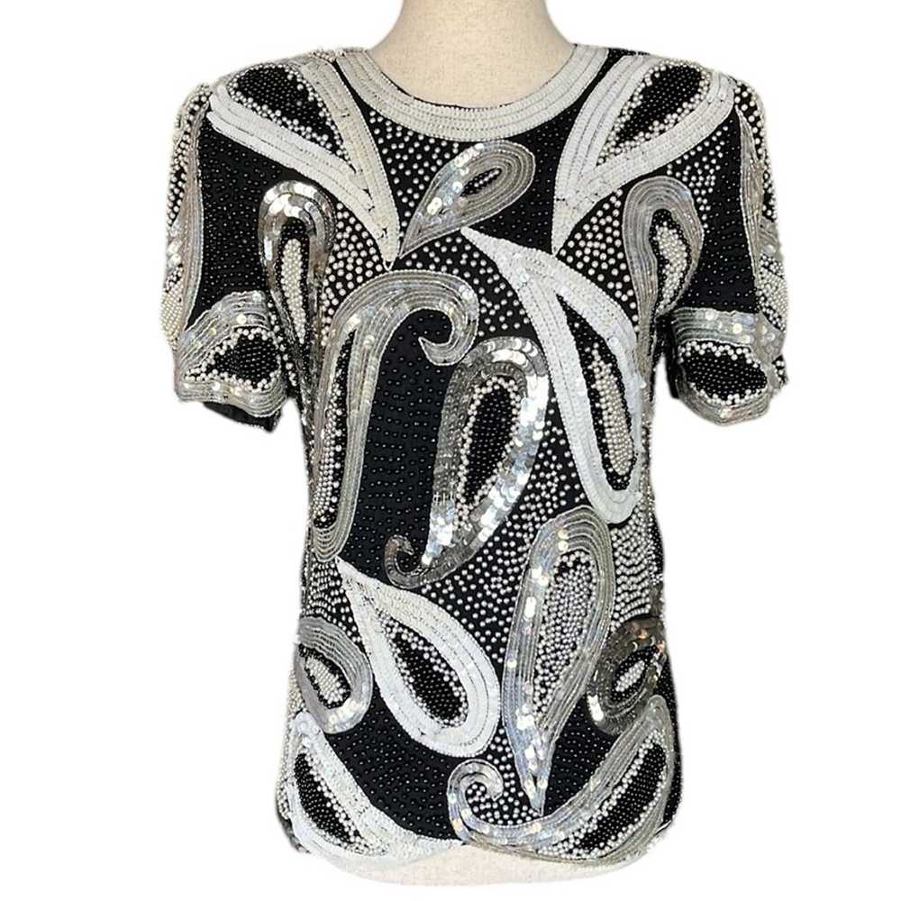 Jaisgumo Vintage Silk Sequin and Pearl Top - image 1