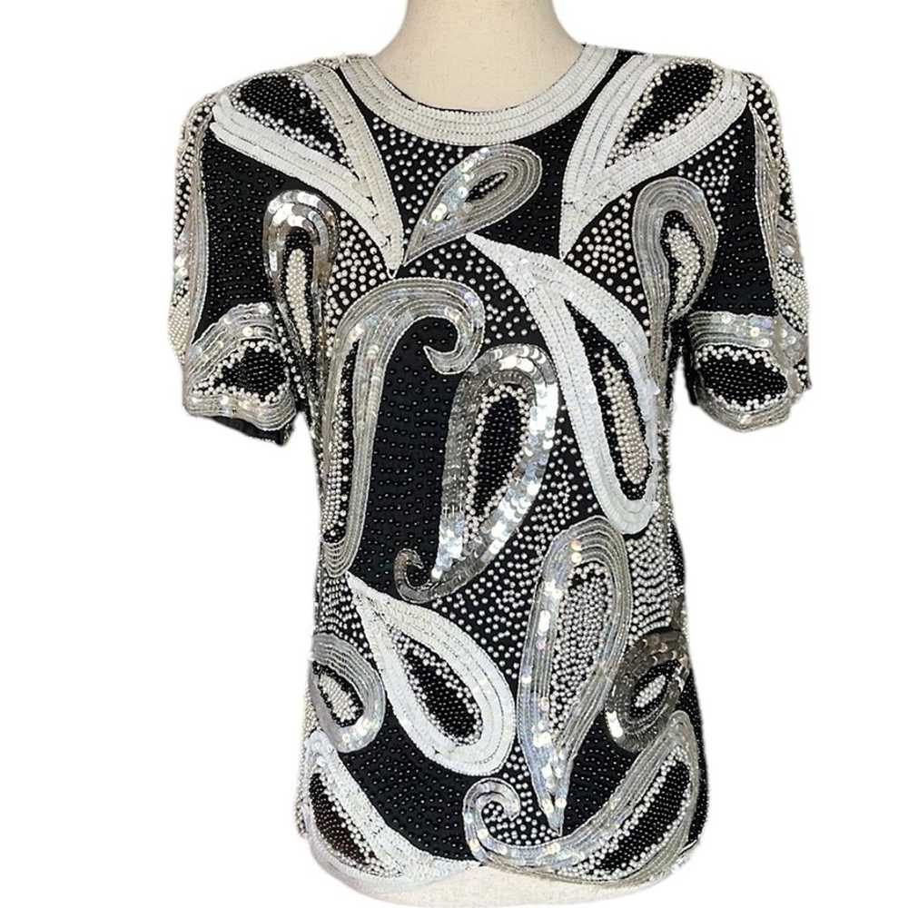 Jaisgumo Vintage Silk Sequin and Pearl Top - image 8