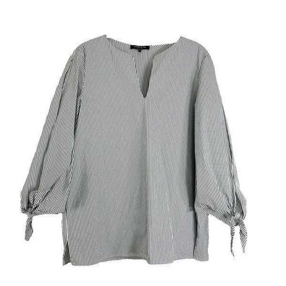 Lafayette 148 striped knot sleeve top blouse Sz M - image 1