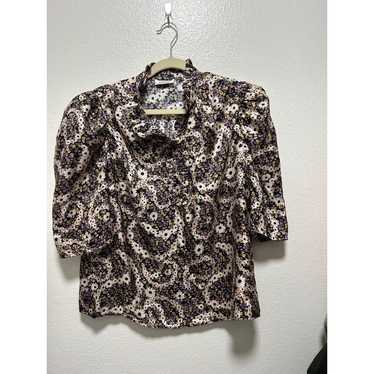 Sandro Paris Black And Purple Floral Blouse Ballo… - image 1