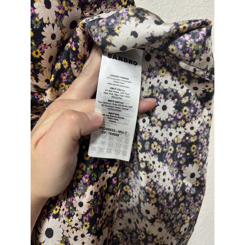 Sandro Paris Black And Purple Floral Blouse Ballo… - image 3