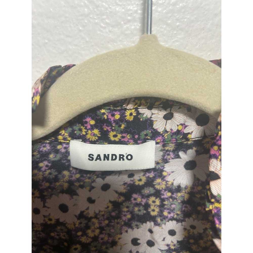 Sandro Paris Black And Purple Floral Blouse Ballo… - image 4