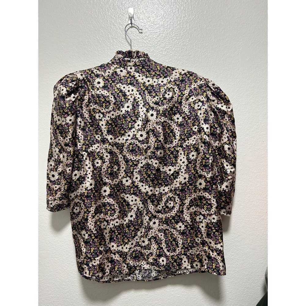 Sandro Paris Black And Purple Floral Blouse Ballo… - image 5