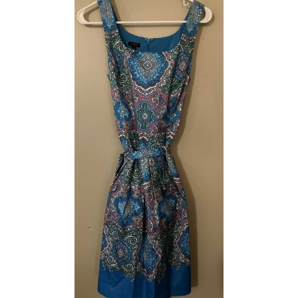 Talbots Turquoise Floral Size 6 Women Dress 98%Co… - image 1