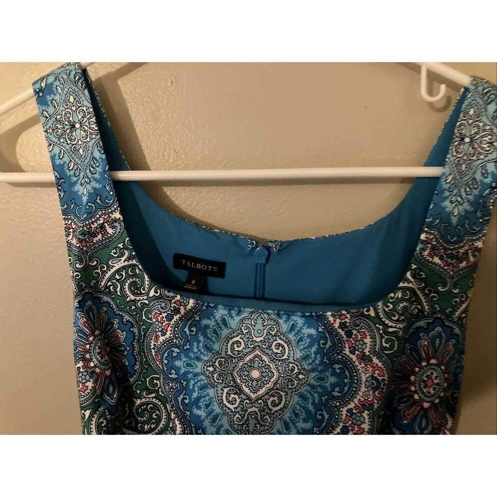 Talbots Turquoise Floral Size 6 Women Dress 98%Co… - image 2