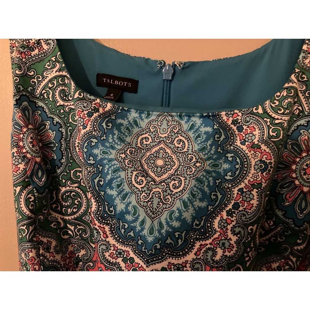 Talbots Turquoise Floral Size 6 Women Dress 98%Co… - image 3