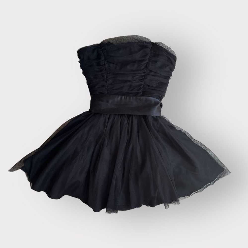 Forever 21 Black Tulle Ruched Strapless Bow Dress - image 1