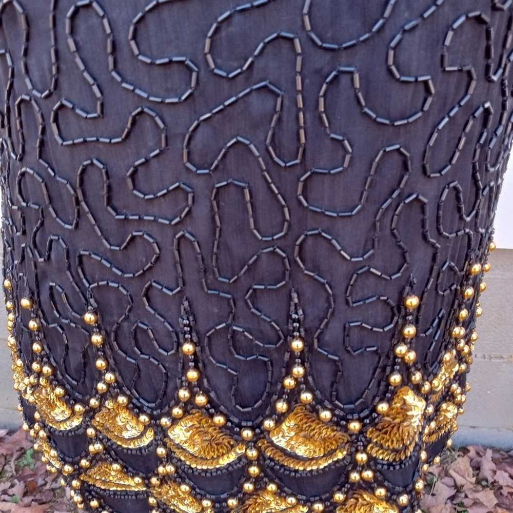 VTG Laurence Kazar 100% silk black gold short sle… - image 2