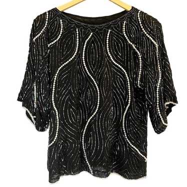 Designer Silk Top Embellished Beaded Short Sleeve… - image 1