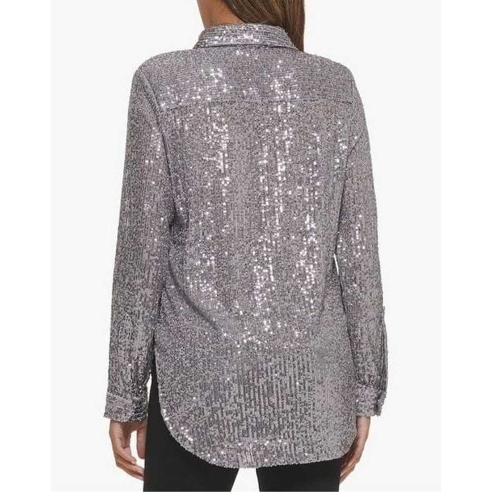 Calvin Klein Metallic Sequin Blouse in Silver Siz… - image 2