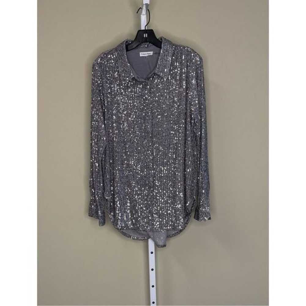 Calvin Klein Metallic Sequin Blouse in Silver Siz… - image 3