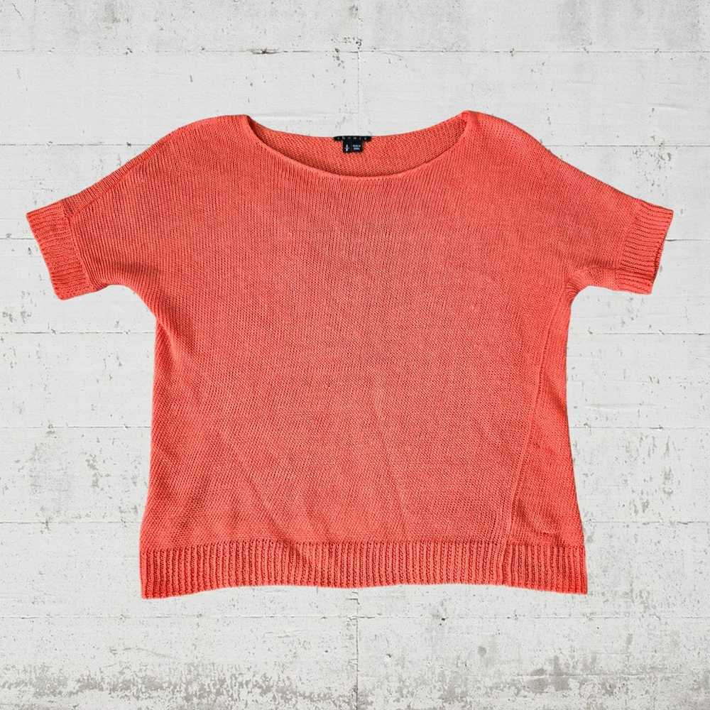 Theory Coral Linen Open Knit Short Sleeve Boat Ne… - image 1