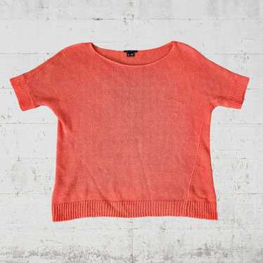 Theory Coral Linen Open Knit Short Sleeve Boat Ne… - image 1