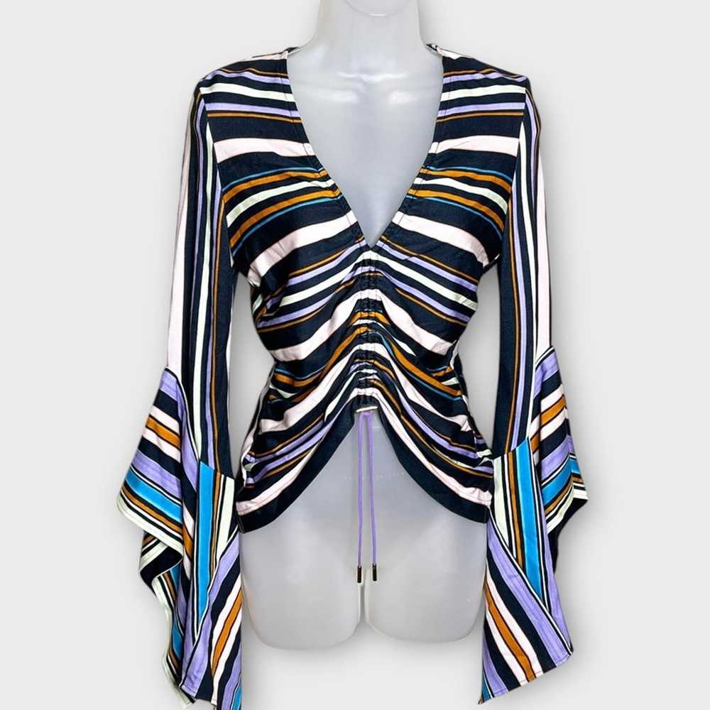 PETER PILOTTO multicolor stripe bell sleeve cinch… - image 1