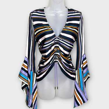 PETER PILOTTO multicolor stripe bell sleeve cinch… - image 1