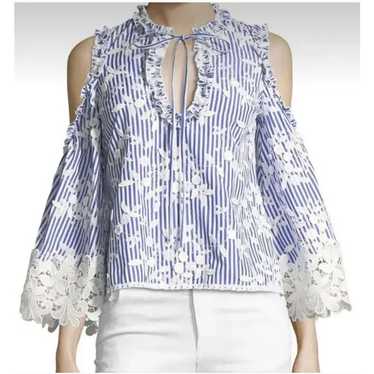 Alexis Clair Cold-Shoulder Striped Embroidered Top - image 1