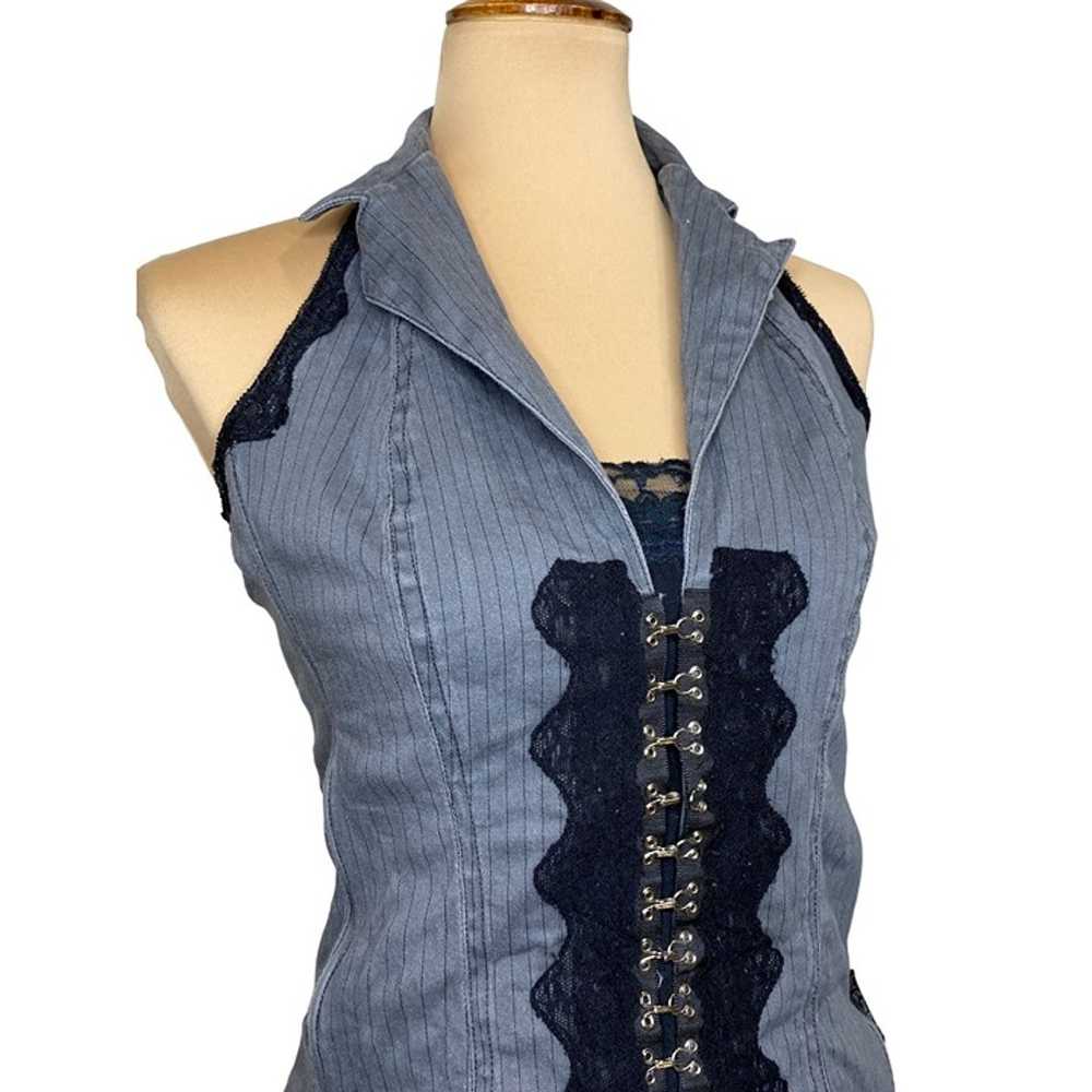 TRIPP NYC Y2K Corset Halter Top Gray Goth Punk Si… - image 2