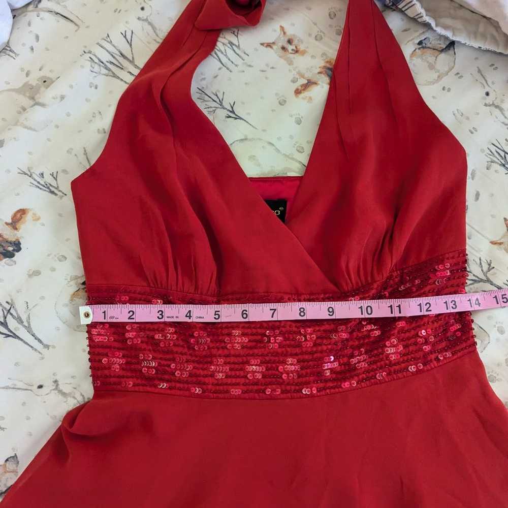 Vintage Red Silk Halter Top Midi Dress Small - image 6