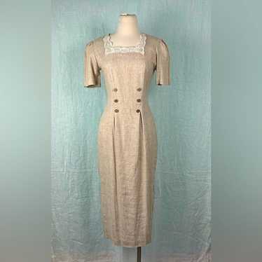 Knapp studio vtg 90 linen maxi pencil dress squar… - image 1