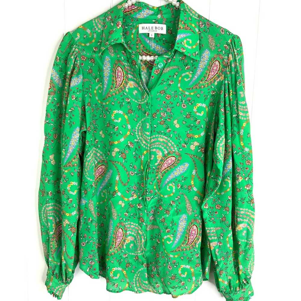 Hale Bob Shinta Silk Collared Buttondown Blouse S… - image 1