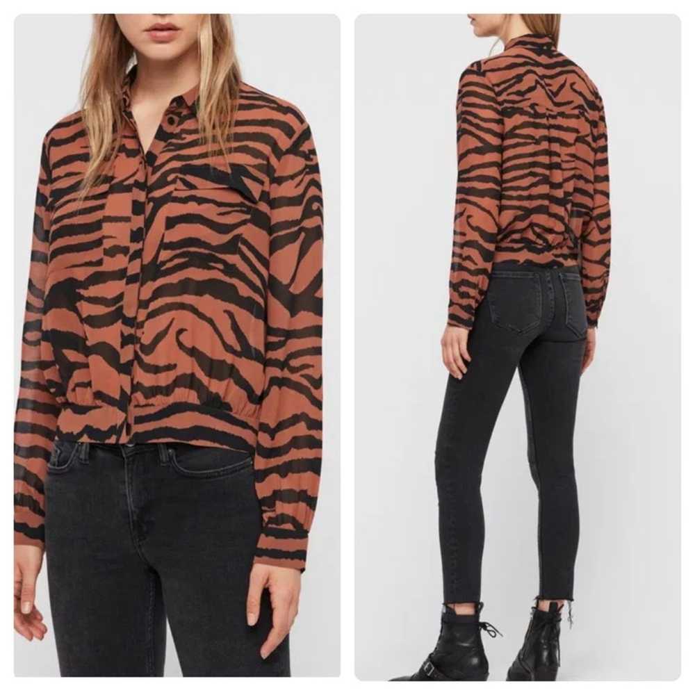 ALLSAINTS Adeliza Zephyr Zebra Shirt Toffee Brown… - image 1