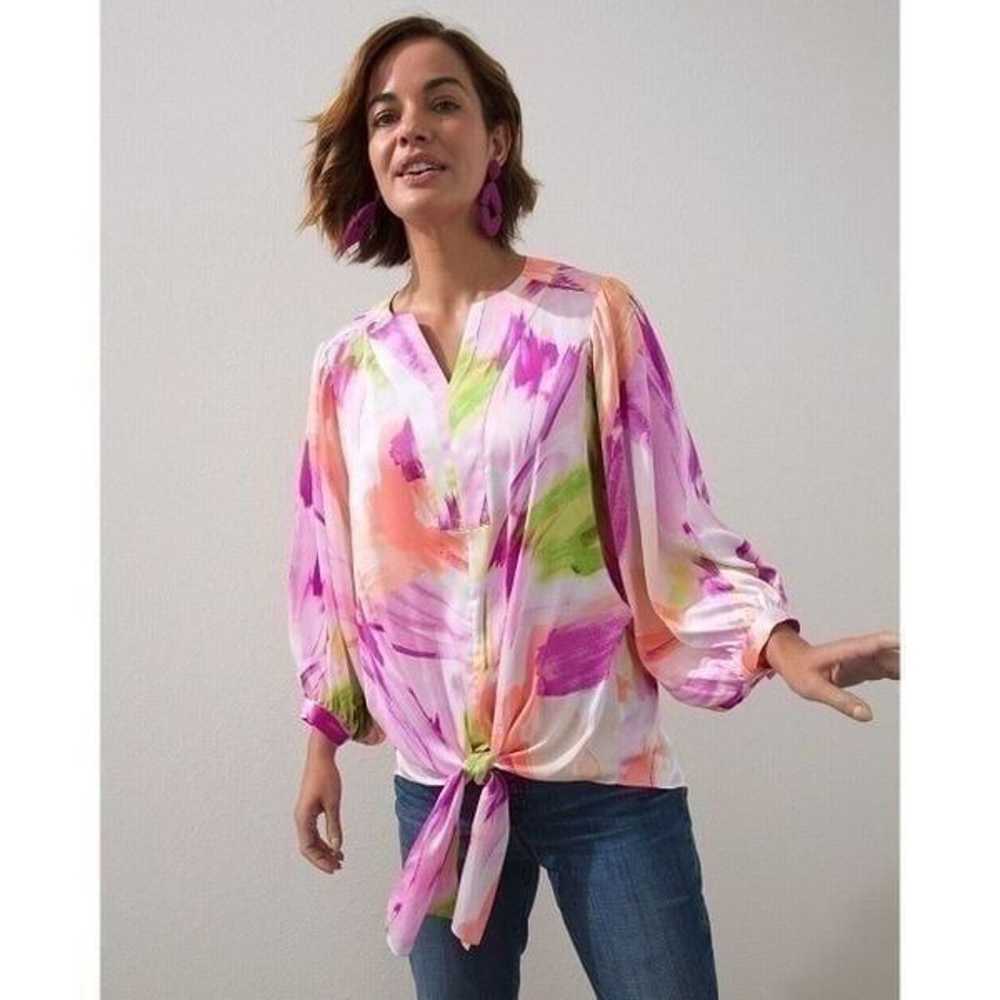 Chicos Floral Tie Front Blouse Women's US 12 Sati… - image 2