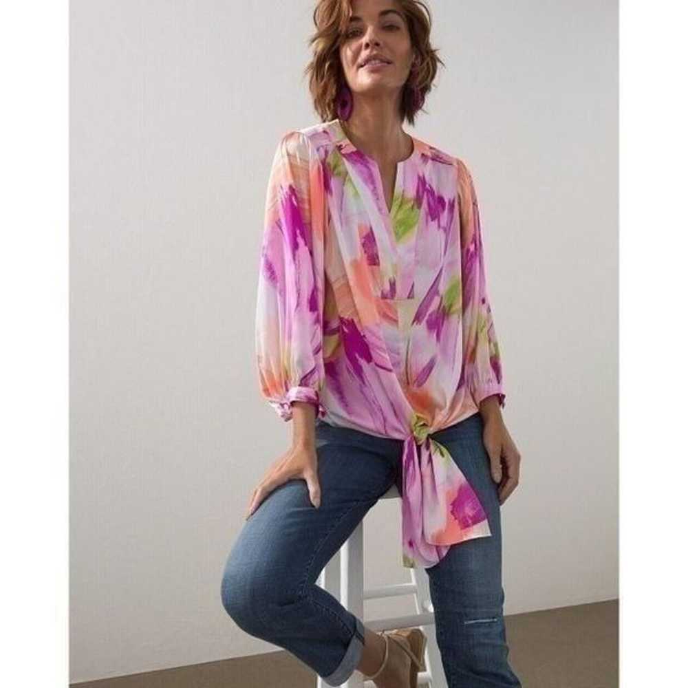 Chicos Floral Tie Front Blouse Women's US 12 Sati… - image 3