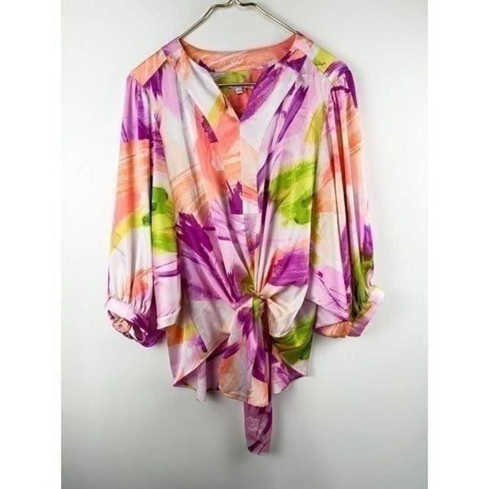 Chicos Floral Tie Front Blouse Women's US 12 Sati… - image 6