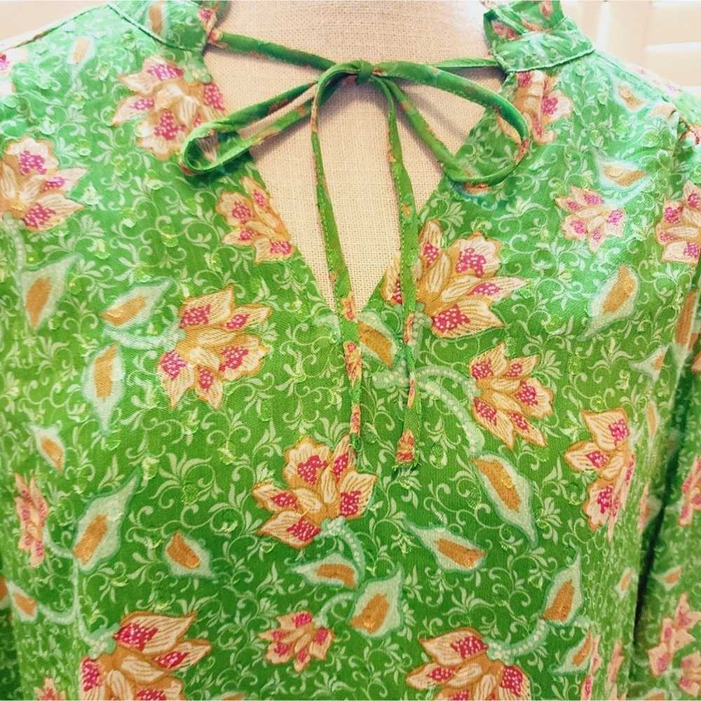 JOIE GREEN FLORAL FRONT TIE BLOUSE SIZE XL - image 2