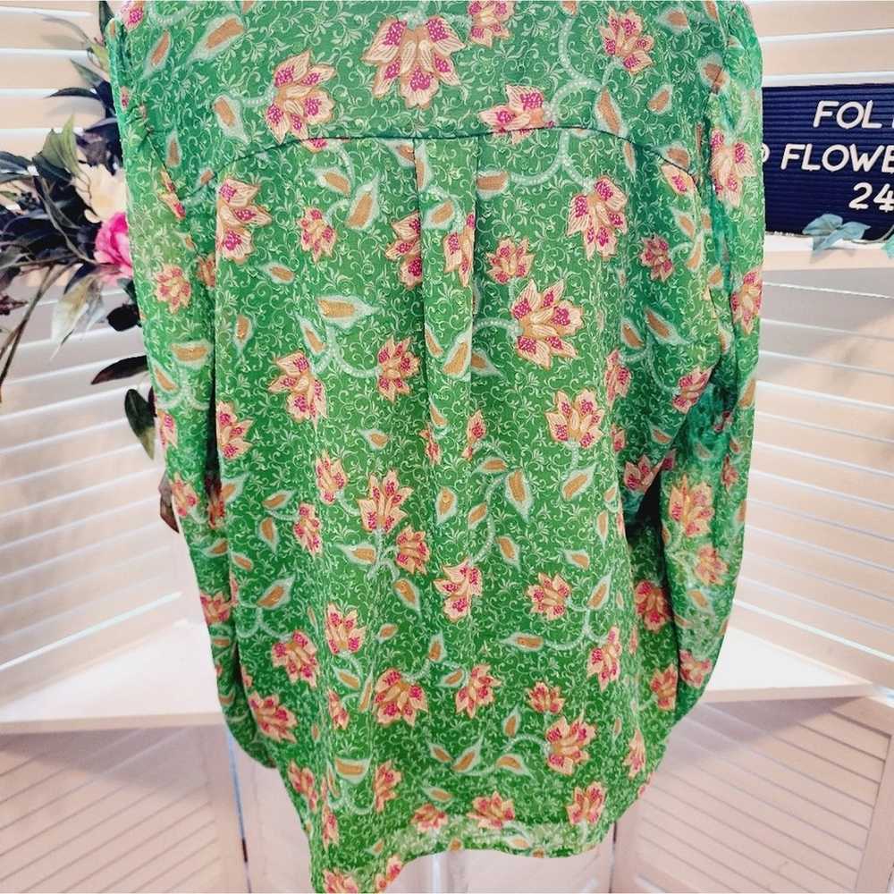 JOIE GREEN FLORAL FRONT TIE BLOUSE SIZE XL - image 4