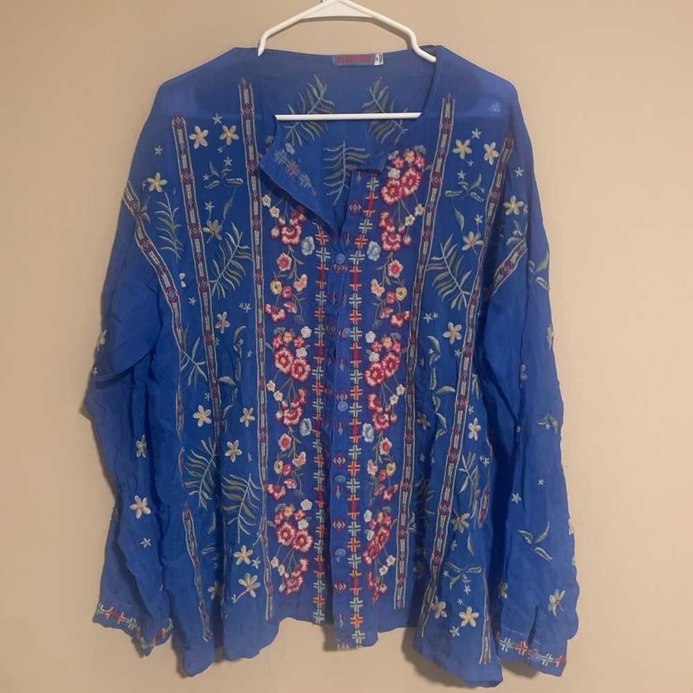 Johnny Was Stripe Garden embroidery Blouse size M… - image 5