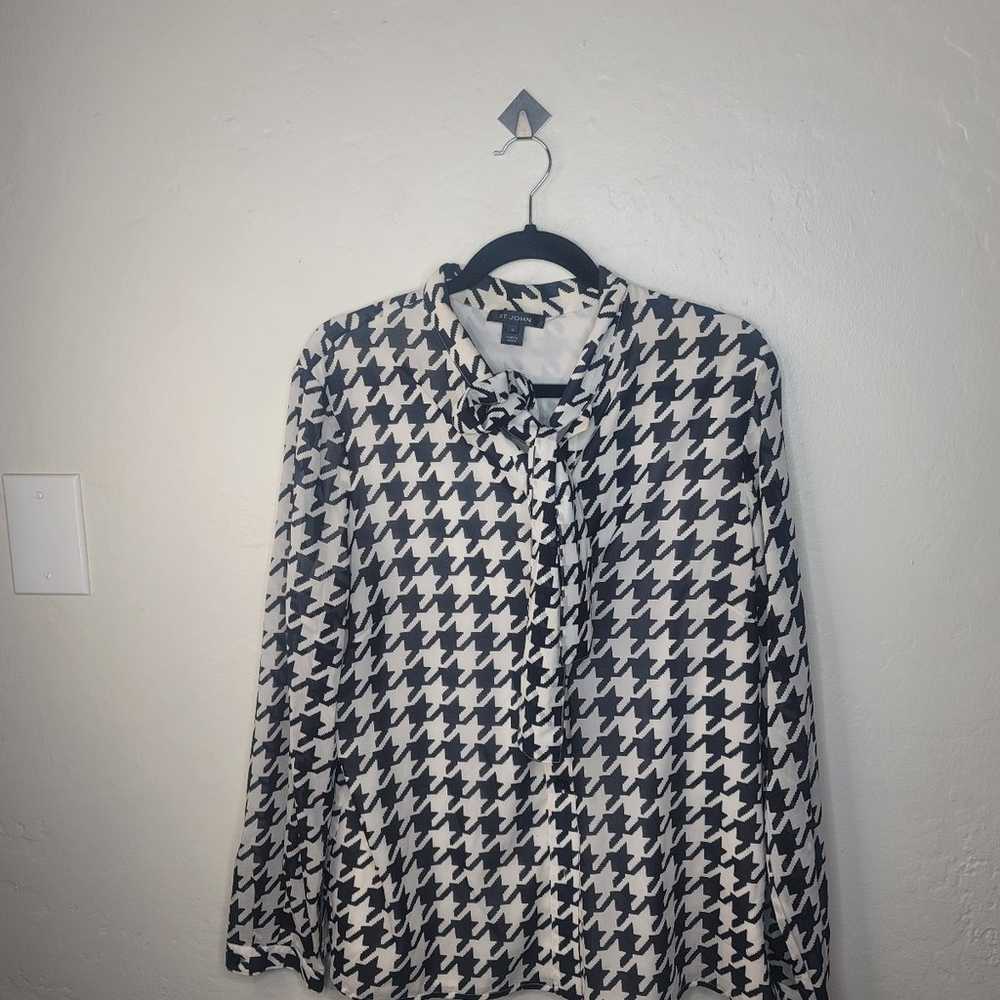 St. John Black/White Houndstooth Silk Blouse - image 1