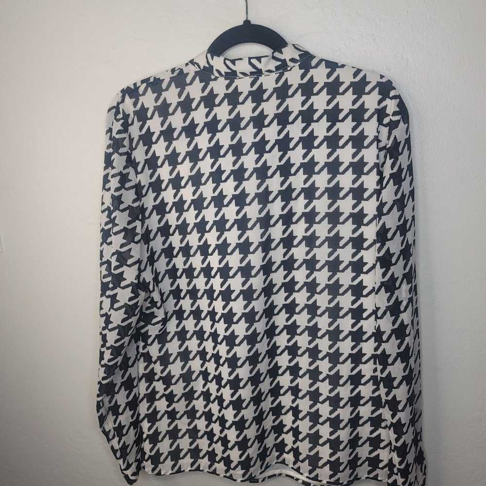 St. John Black/White Houndstooth Silk Blouse - image 2