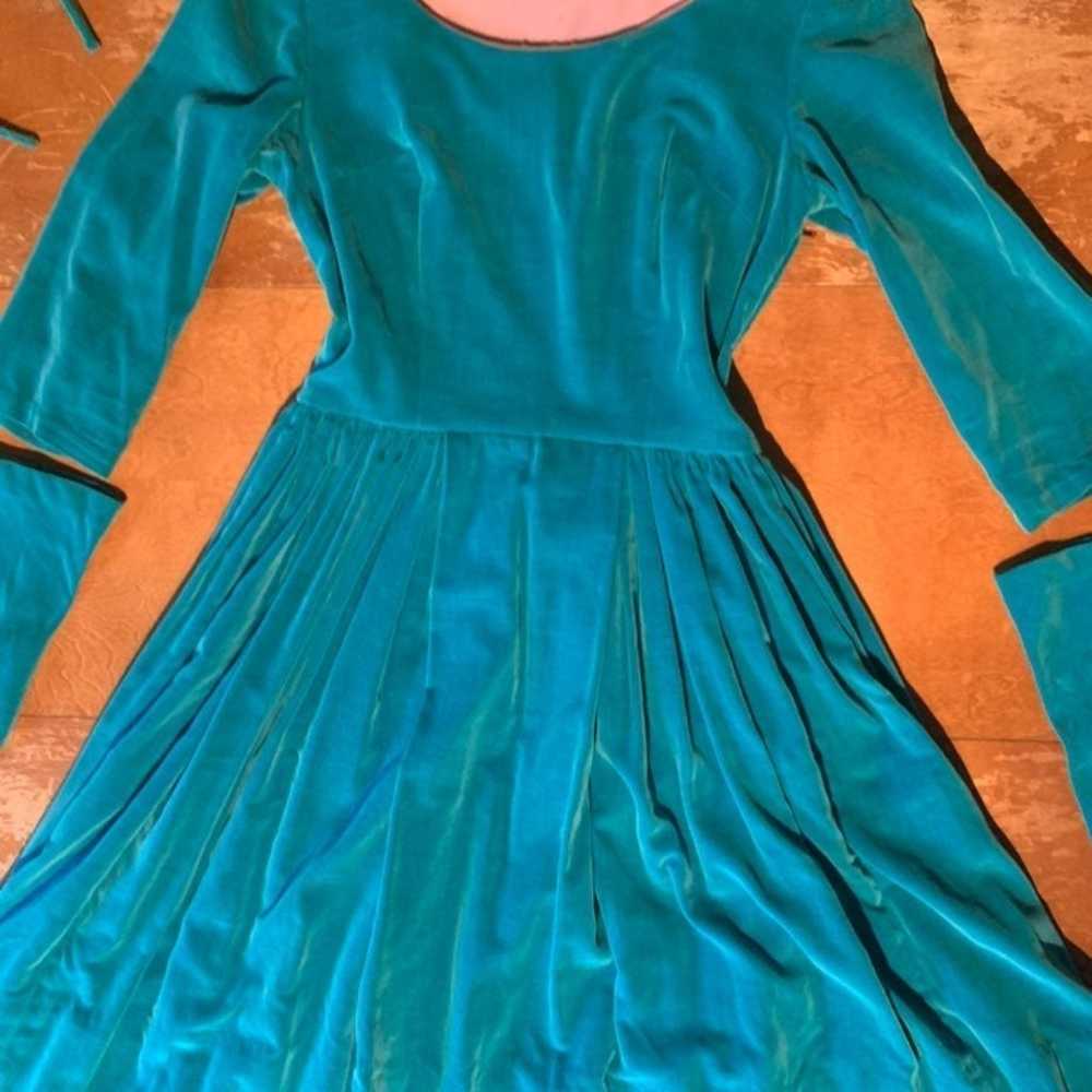 Teal Vintage Velvet Dress - image 2