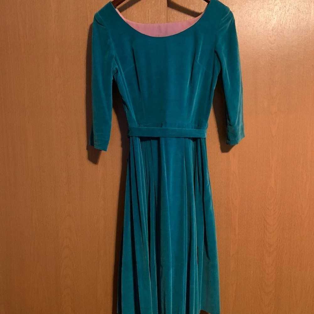 Teal Vintage Velvet Dress - image 3