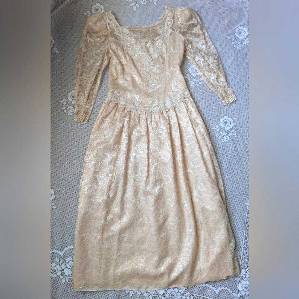 Vintage Cachet Lace Champagne Victorian Gown - image 1