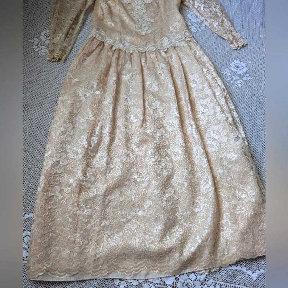 Vintage Cachet Lace Champagne Victorian Gown - image 2